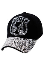 Load image into Gallery viewer, Route 66 Logo Black Bling Rhinestone Cotton Baseball Cap