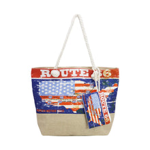 Load image into Gallery viewer, Route 66 USA Red/White/Blue Print Zippered Canvas Tote and Coin Pouch
