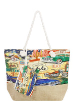 Load image into Gallery viewer, Route 66 Print Zippered Canvas Tote and Coin Pouch