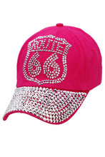 Load image into Gallery viewer, Route 66 Logo Hot Pink Bling Rhinestone Cotton Baseball Cap