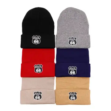 US Route 66 - Logo Embroidered Acrylic Cuffed Classic Beanie