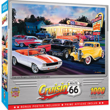 Load image into Gallery viewer, Cruisin' Route 66 - Dogs and Burgers (1000 Piece Jigsaw Puzzle) Bonus Poster