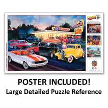 Load image into Gallery viewer, Cruisin' Route 66 - Dogs and Burgers (1000 Piece Jigsaw Puzzle) Bonus Poster