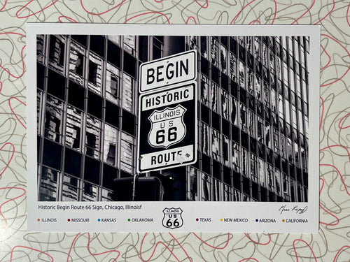 Historic BEGIN Route 66 Sign Postcard by Efren Lopez