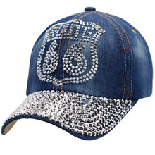 Load image into Gallery viewer, Route 66 Logo Bling Rhinestone Denim Baseball Cap