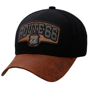 Route 66 Pu Oiled Curved Bill Acrylic Baseball Cap