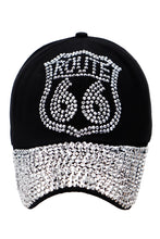 Load image into Gallery viewer, Route 66 Logo Black Bling Rhinestone Cotton Baseball Cap