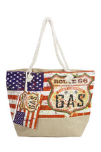 Load image into Gallery viewer, Route 66 American Flag Print Zippered Canvas Tote and Coin Pouch